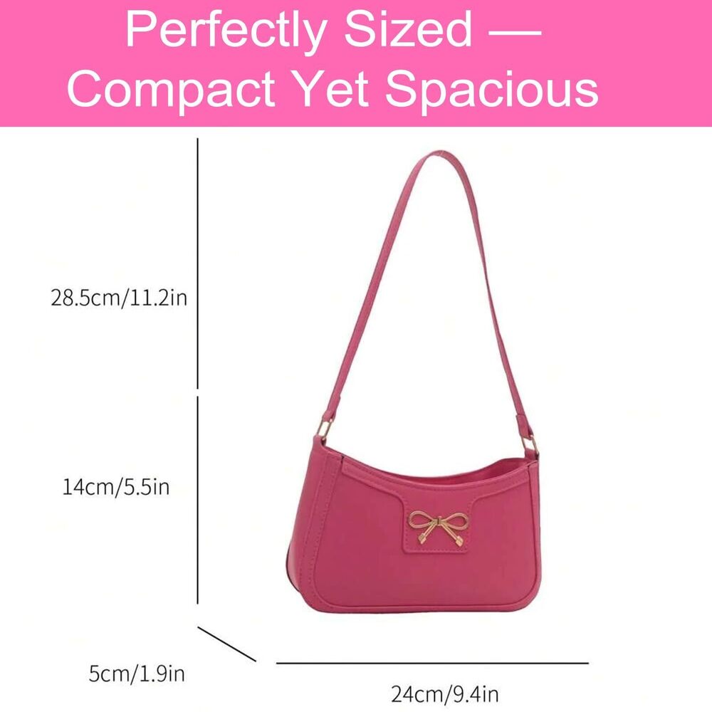 6025 Fashion Bow Shoulder Bag , Cute Hobo Tote Handbag Zipper Clutch Purse - Picture 3 of 7